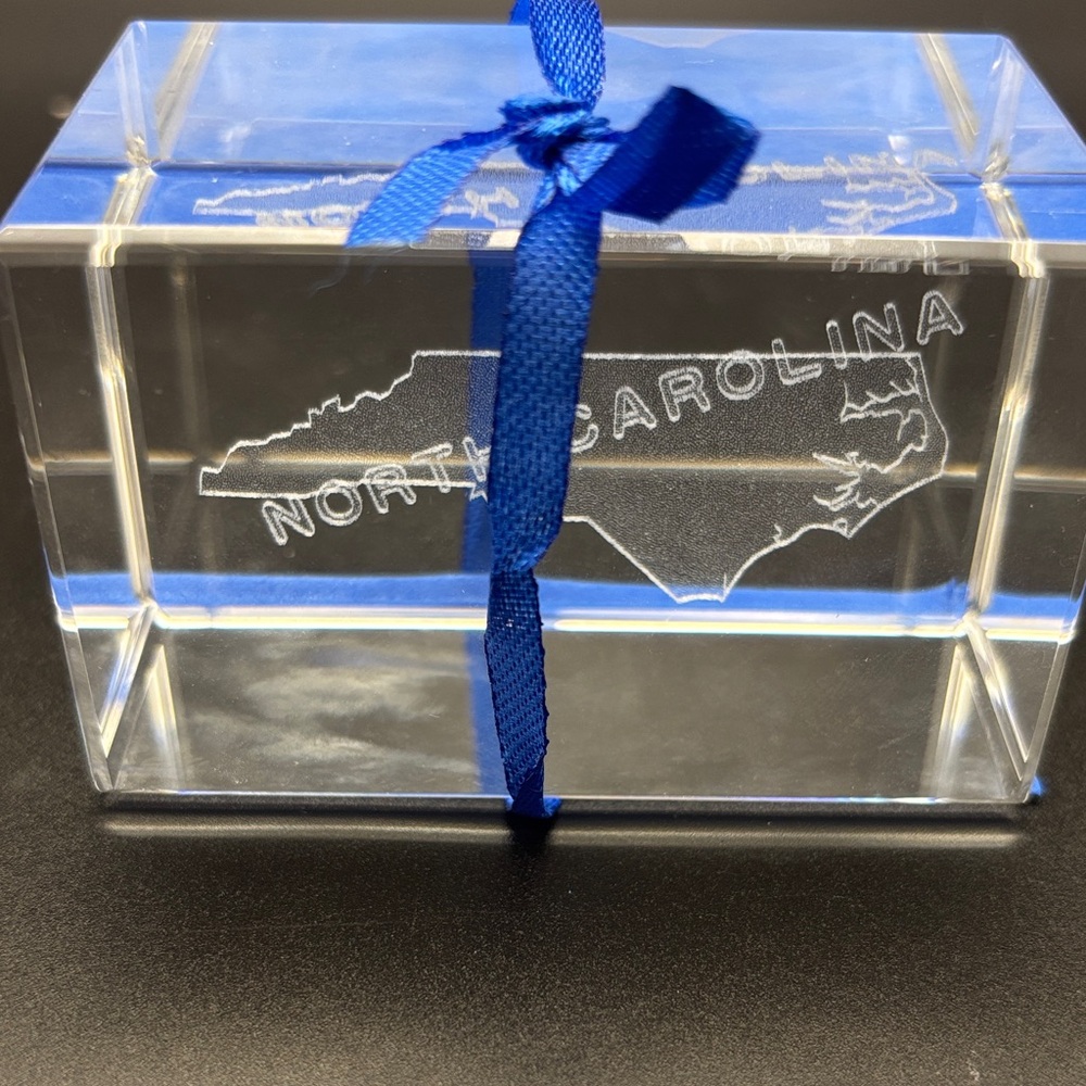 North Carolina Glass Block with Blue Ribbon